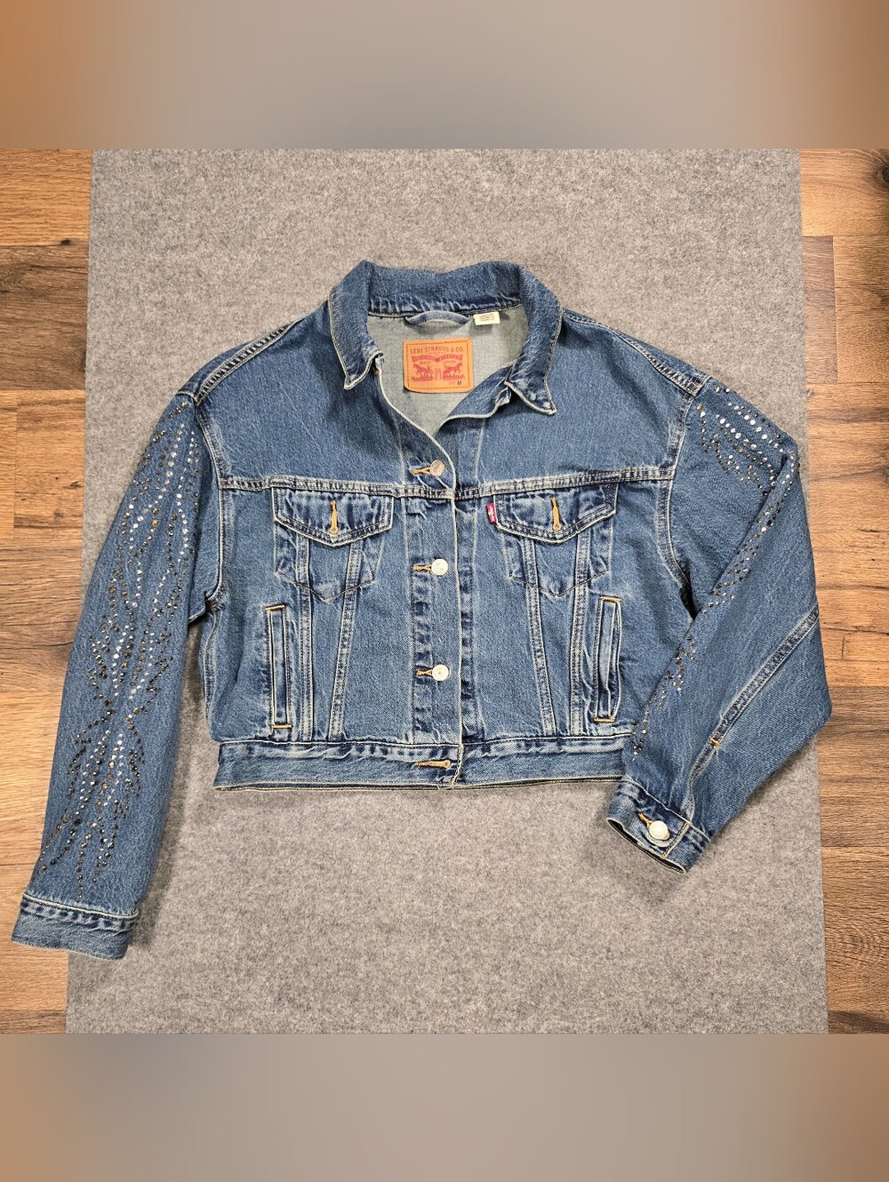 Levi's Women's Crop Blue Denim Embellished Trucker Jacket